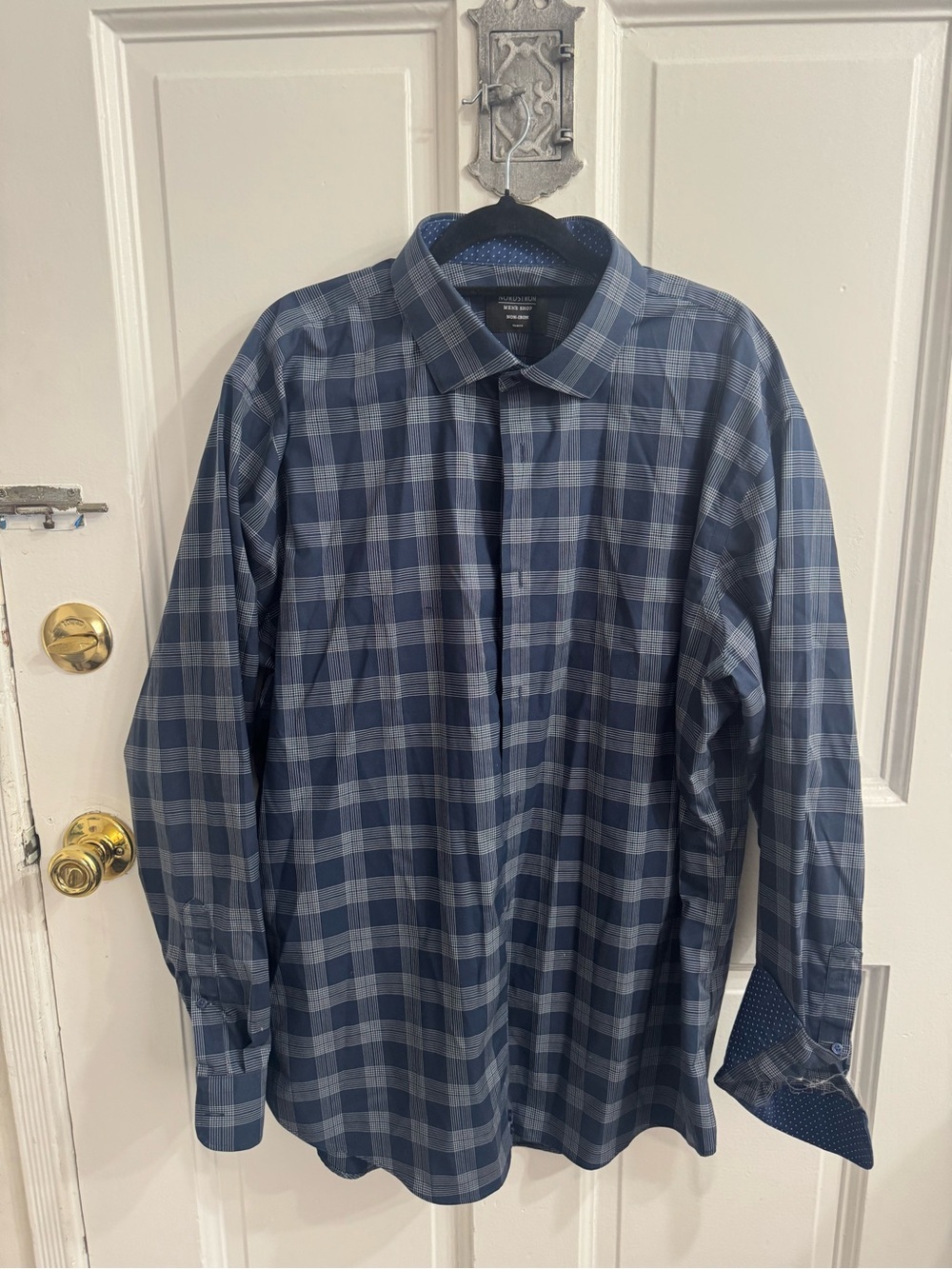 Nordstrom Men's Navy and Light Blue Plaid Dress Shirt